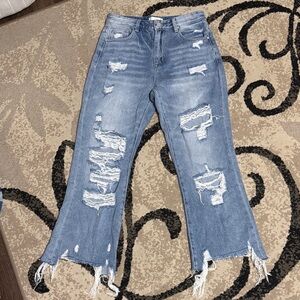 Distressed Blue Flare Jeans